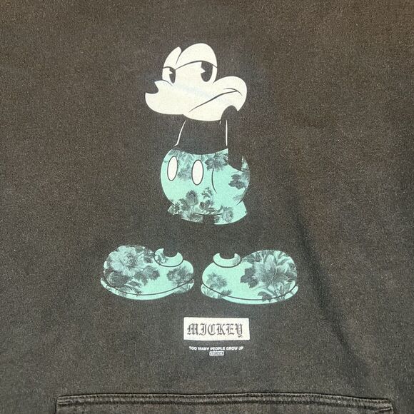 Disney Neff Hoodie Mens Large‎ Mickey Mouse Floral Graphic Pullover Sweatshirt - Picture 2 of 10